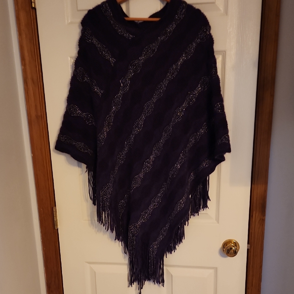 Purple Poncho with Fringe